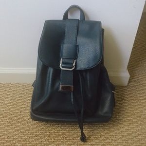Navy Blue Faux Leather Backpack